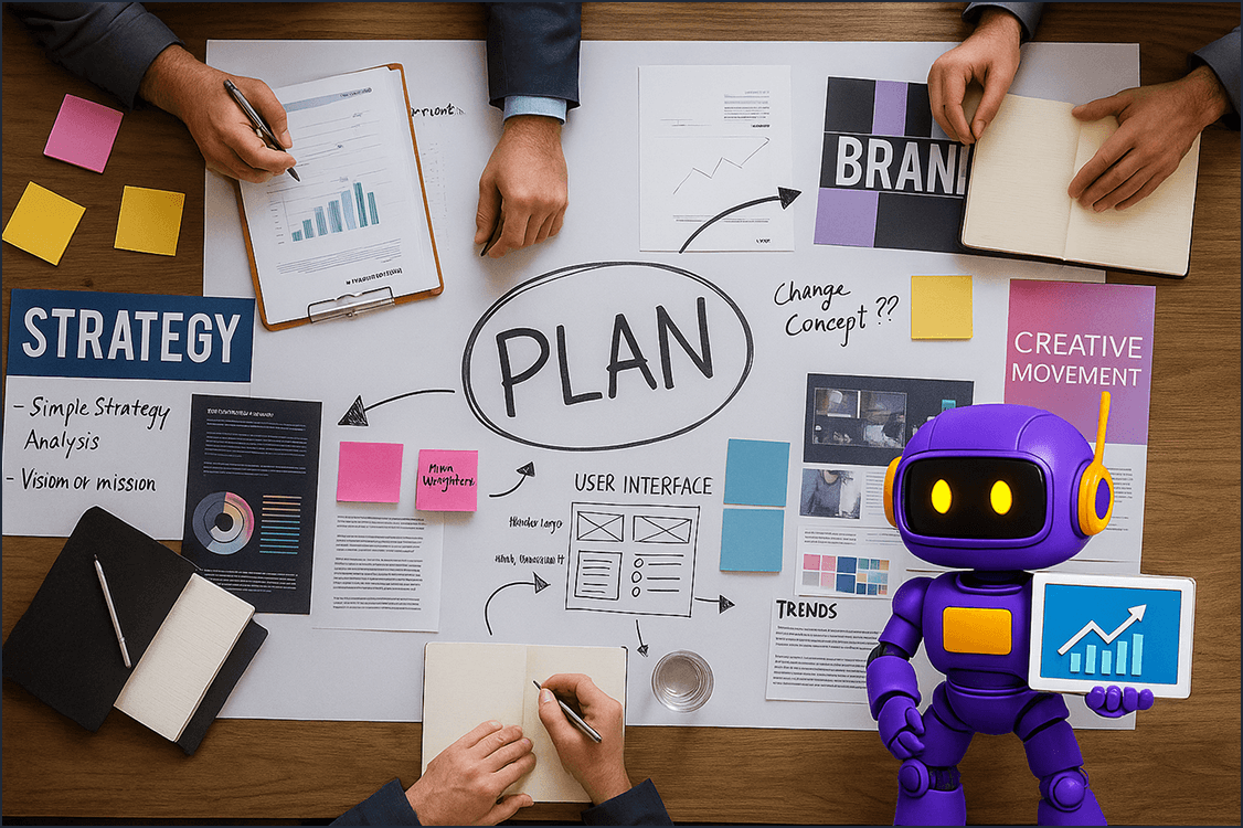 Collaborative workspace showing project planning and analysis